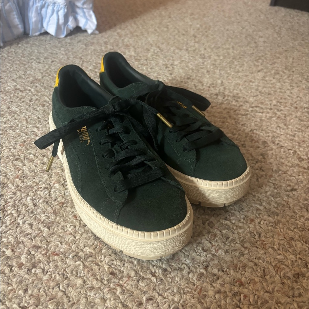 Puma Women's Dark Green Suede Sneakers
